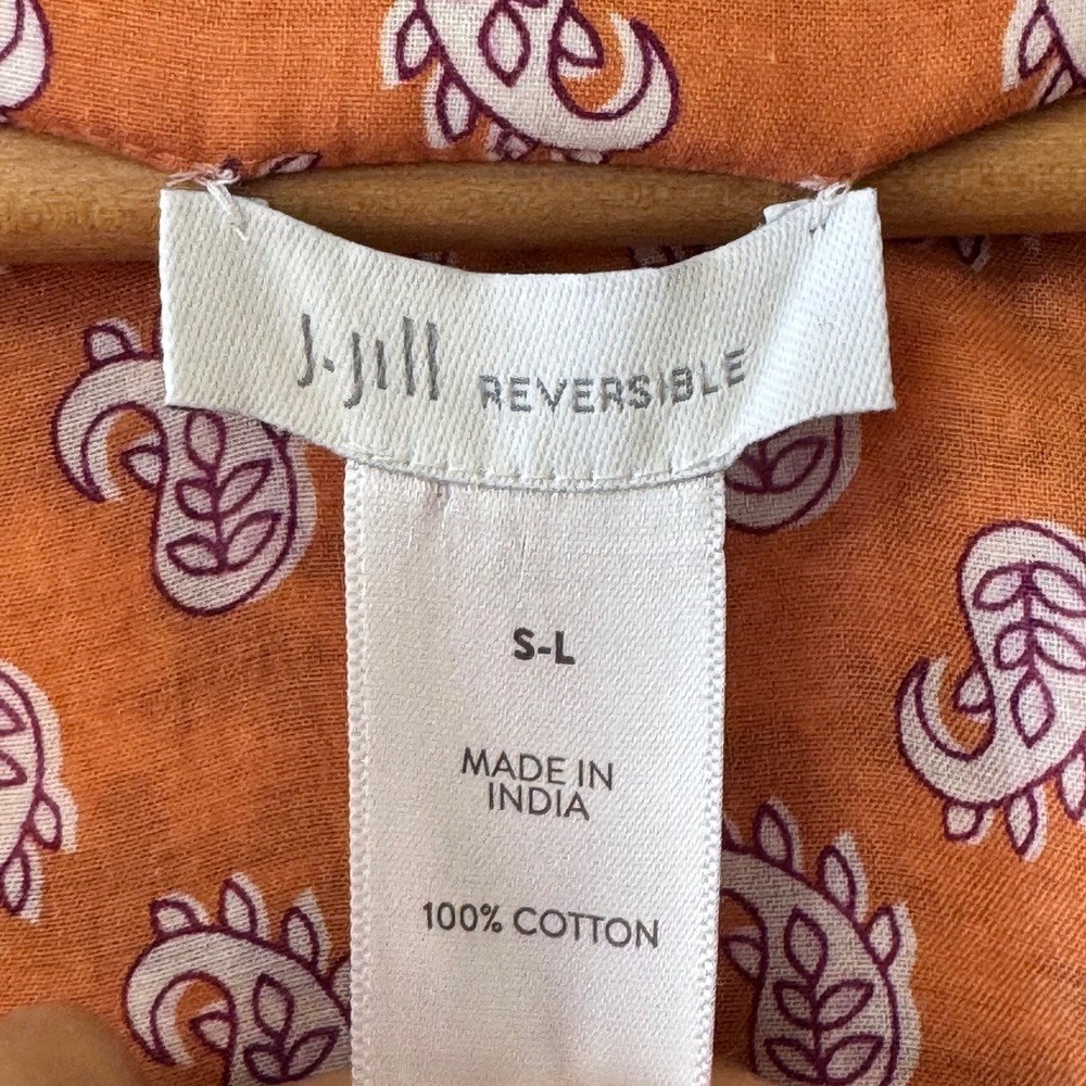 J.Jill Reversible Kimono Cardigan Purple Floral Orange Paisley Cotton S-L - Picture 4 of 15